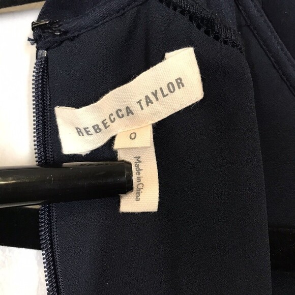 Rebecca Taylor Women Size 0 Twist Neck Fit & Flare 100% Silk Dress Ladder Stitch - Picture 8 of 11